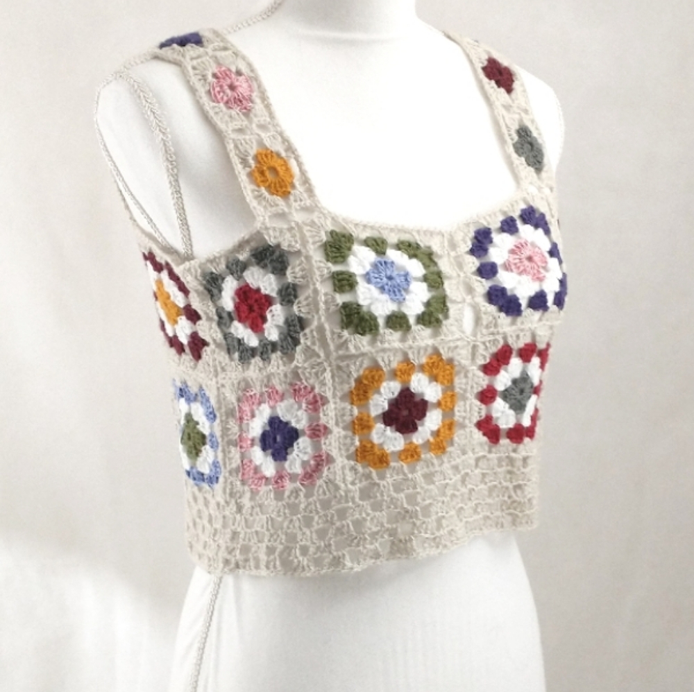 💥Trendy Granny Crop Too Handmade Summer Knit Boho